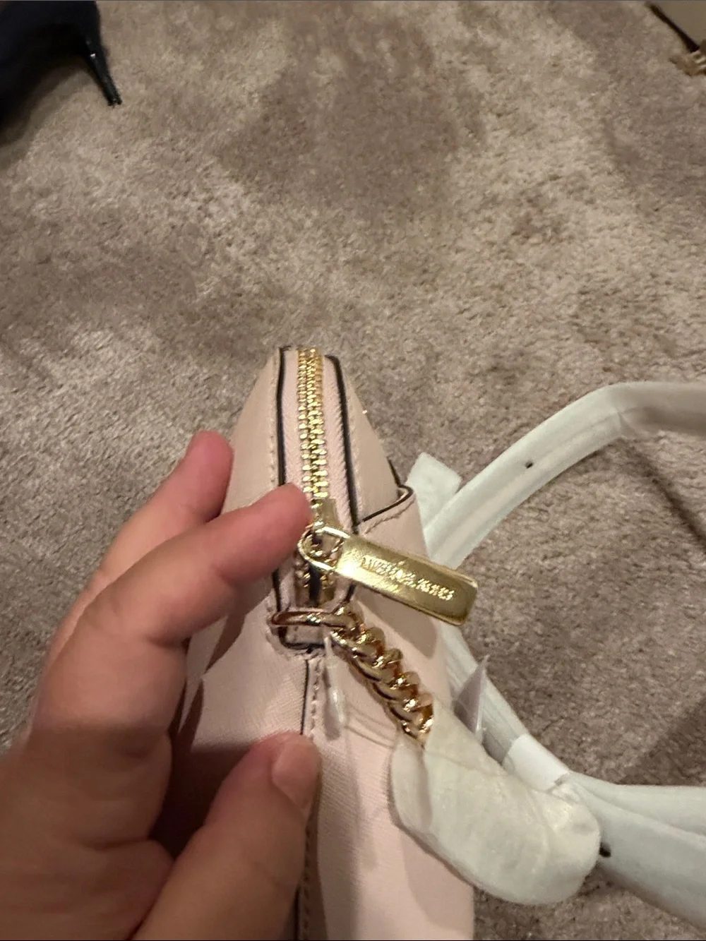 MICHAEL KORS Pale Pink Saffiano Leather Crossbody Bag